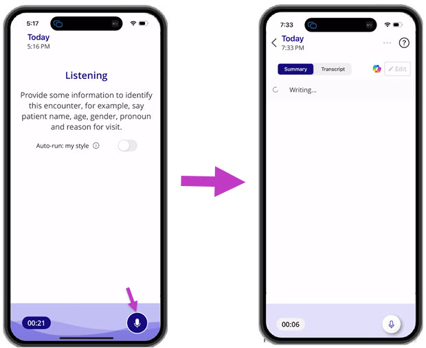 Image showing Microphone stop recording and indicates writing a summary and transcript