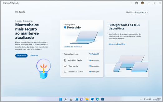 O dashboard do Microsoft Defender no Windows