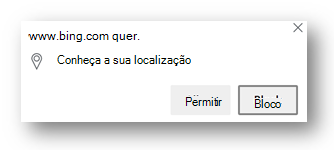 Captura de ecrã do pedido de permissões de localização no Edge.