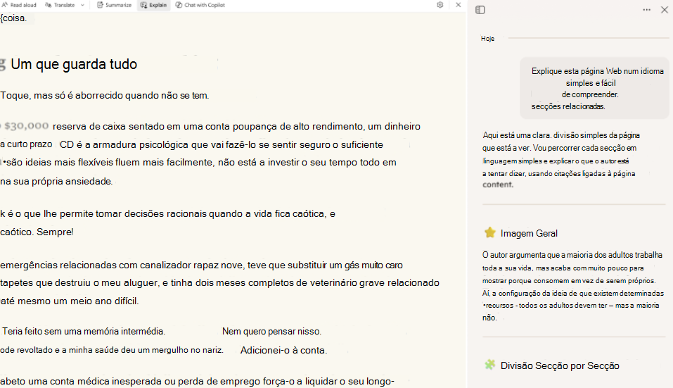 Captura de ecrã a mostrar readingmode-copilot.