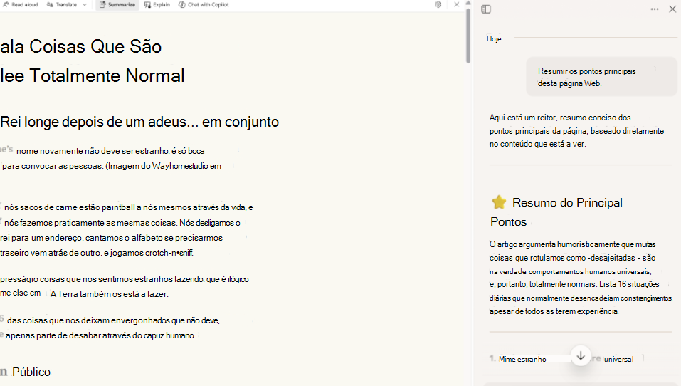 Captura de ecrã a mostrar o resumo do Readingmode.