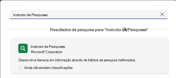 Captura de ecrã a mostrar o assistente de pesquisa.