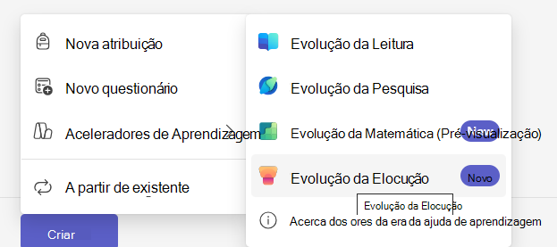 Captura de ecrã a mostrar Evolução da Elocução.