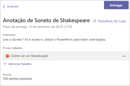Veja a sua tarefa e selecionar Entregar.