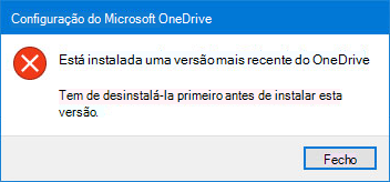 Pop-up de erros do OneDrive