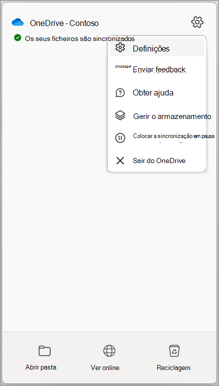 Definições do OneDrive Parar Sincronização