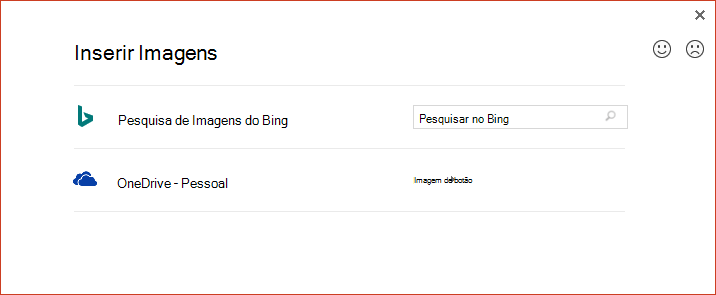 A opção OneDrive na caixa de diálogo Inserir Imagens Online já não funciona conforme esperado
