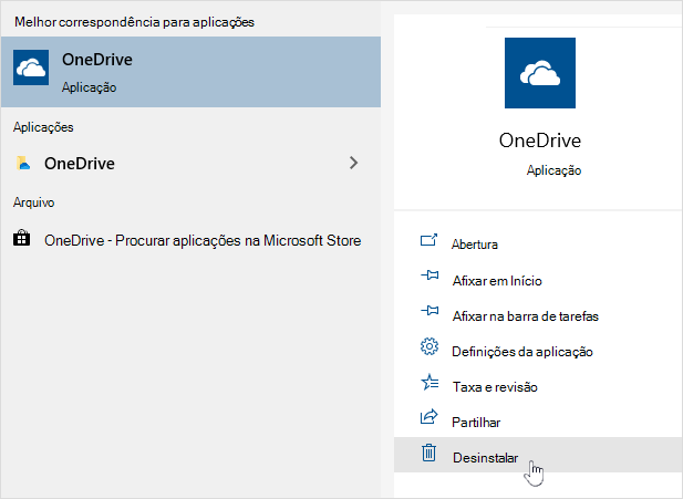 Desinstalar a aplicação da Loja OneDrive