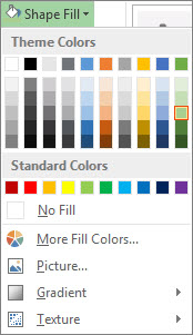 Menu das opções de cores Preenchimento da Forma