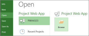 Botão Procurar para abrir um ficheiro Project Web App