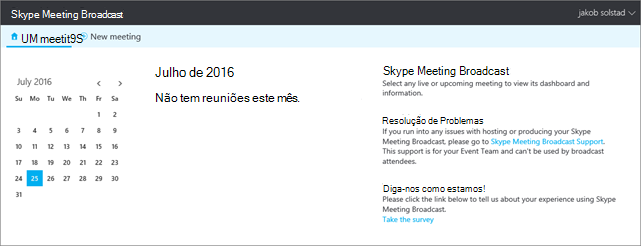 Uma imagem do portal de difusão do Reunião do Skype