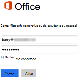 Escreva o seu nome de Skype para Empresas e palavra-passe.
