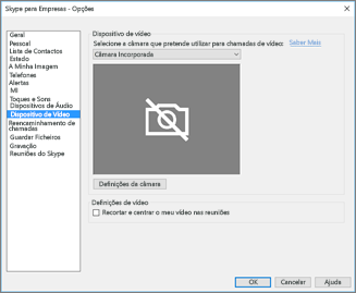Definições de dispositivo de vídeo, caixa de verificação 