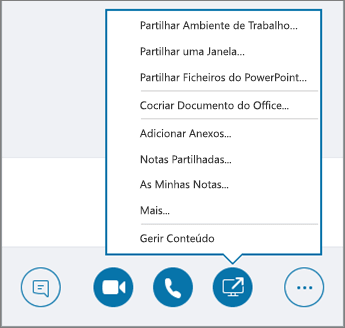 Captura de ecrã do menu Partilhar Conteúdos aberto.