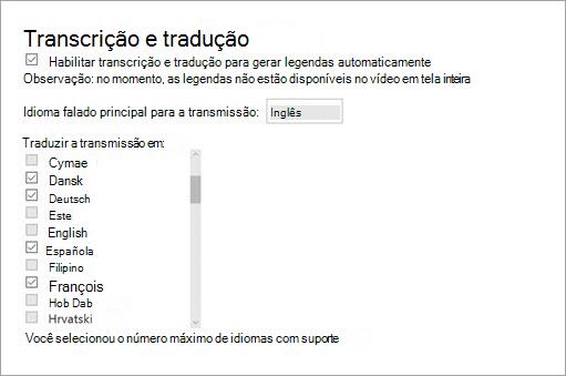 Ativar transcrição e tradução