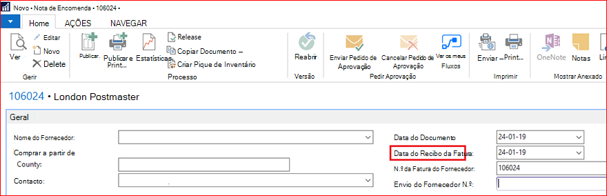 Criar Nota de Encomenda
