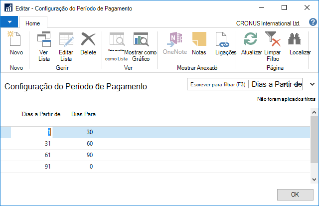 Configuração do período de pagamento