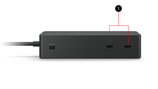 Estação de ancoragem para superfícies 2 com as portas USB identificadas como 1 para corresponder à chave de texto existente abaixo da imagem.