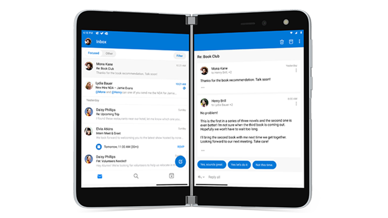 Outlook aberto no Surface Duo