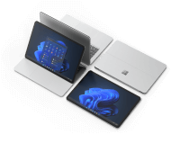 Mostra o Surface Laptop Studio aberto e pronto para utilização.