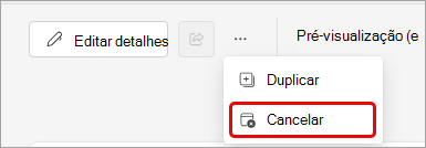 Captura de ecrã do cancelamento de um evento do Teams