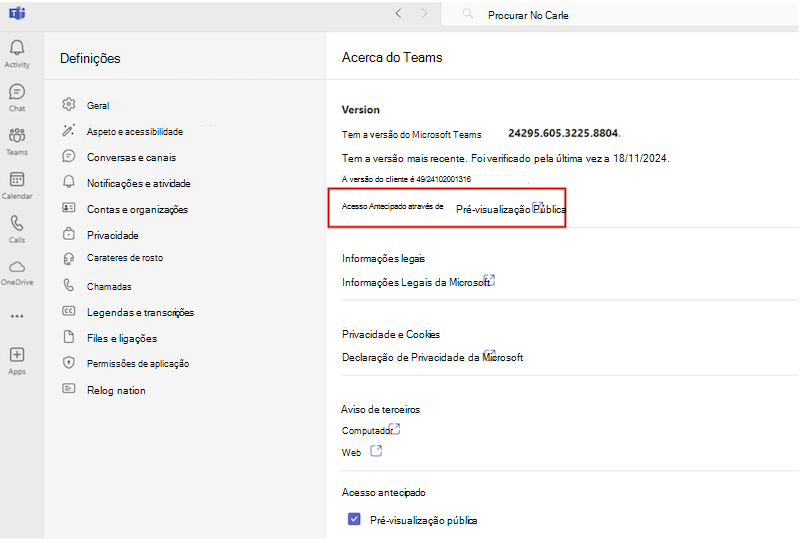 Acesso Antecipado ativo no Teams