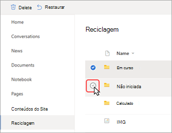 Captura de ecrã a mostrar um cursor a clicar para selecionar um ficheiro específico.