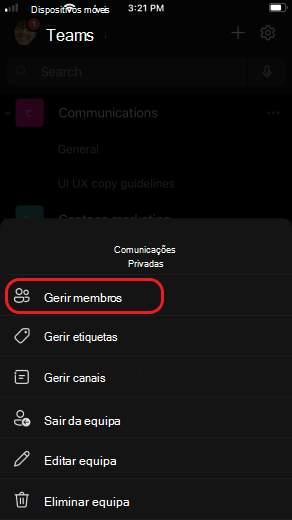 Gerir membros da equipa do iOS