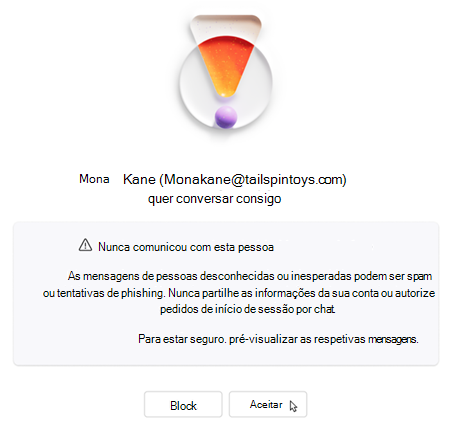 Texto a pedir ao utilizador para aceitar ou bloquear uma nova conversa