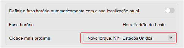 Definições para alterar o fuso horário no MacOS