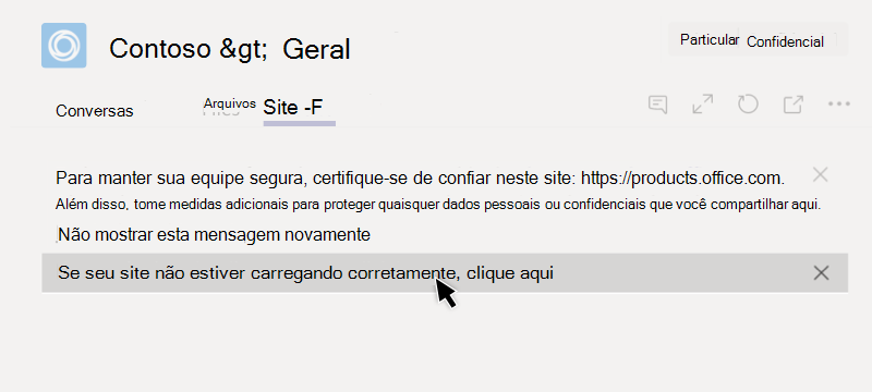 Falha ao carregar o site num separador
