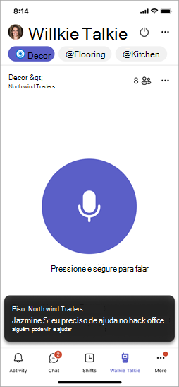 Captura de ecrã a mostrar legendas em tempo real, com canais afixados.