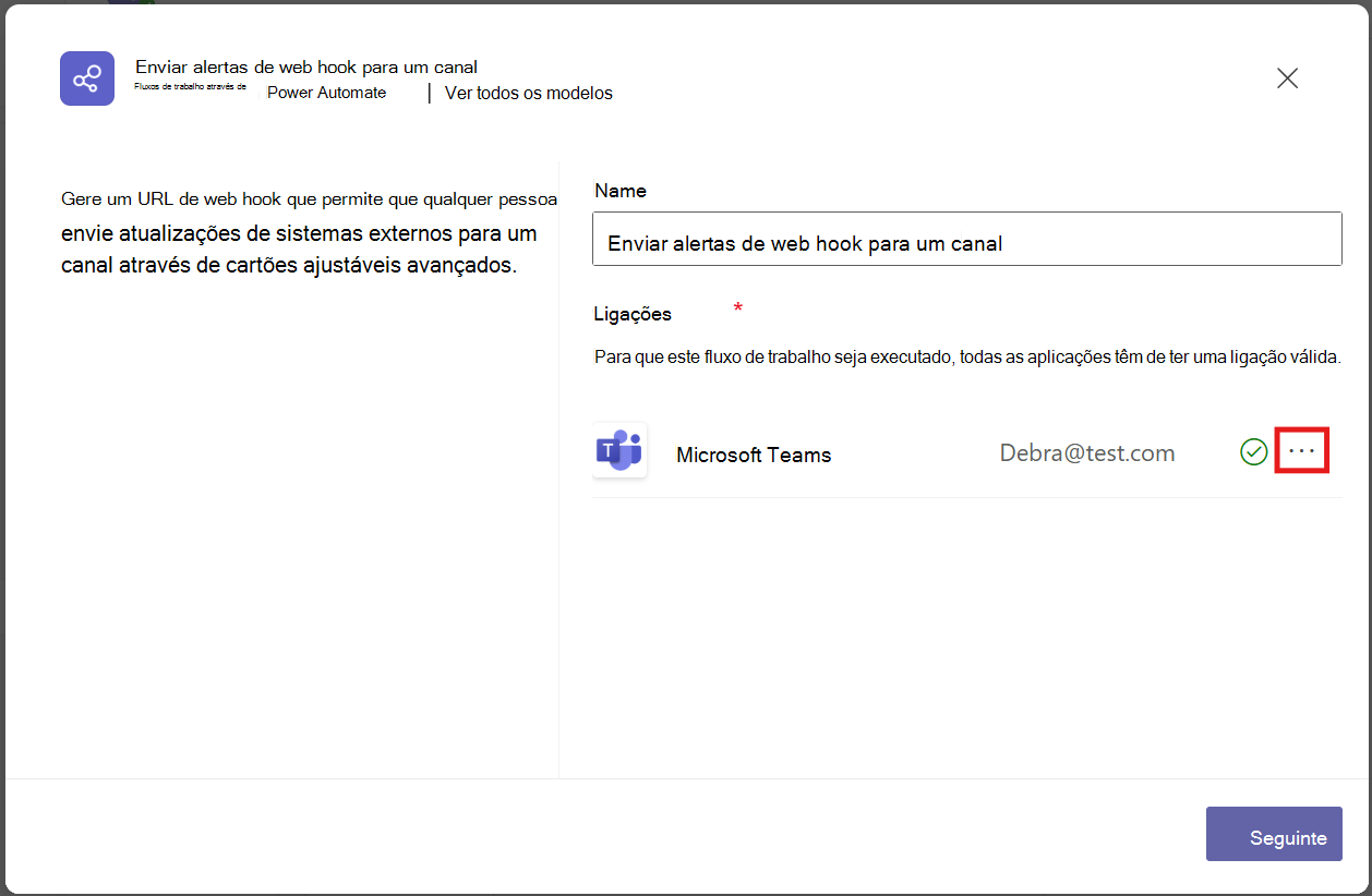 Configuração do modelo de webhook