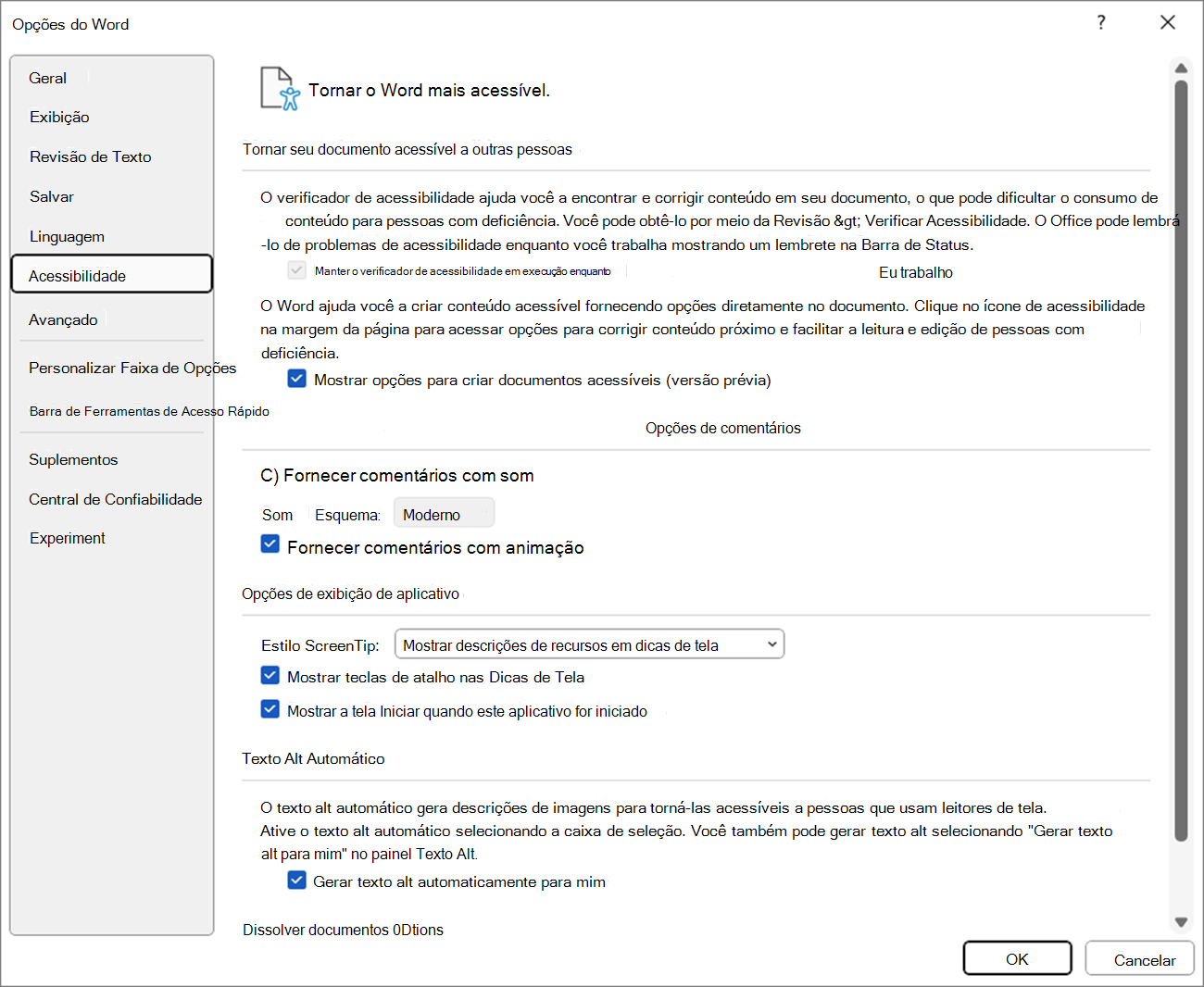 Tela da configuração de assistente de acessibilidade.