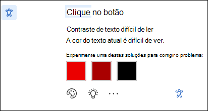 Tela da notificação de problema de acessibilidade com possíveis correções.