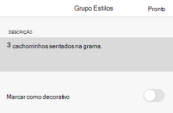 Caixa de diálogo Texto Alt no Excel para iOS.