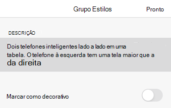 A caixa de diálogo Texto Alternativo no Word para iOS.