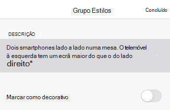 A caixa de diálogo Texto Alt no PowerPoint para iOS.