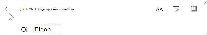 Captura de tela do cursor sobre a seta para trás na Leitura Avançada