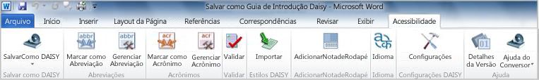 Guia da faixa de opções Acessibilidade de Salvar como DAISY