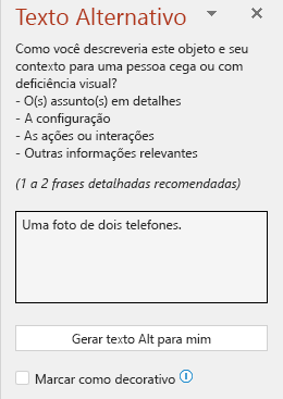 O painel de texto alternativo a mostrar um exemplo de um texto alternativo incorreto.