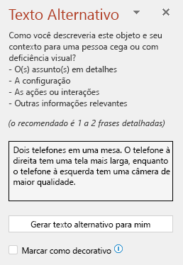 O painel de texto alternativo a mostrar um exemplo de um bom texto alternativo.