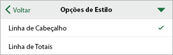 Comando Opções de Estilo, com Linha de Cabeçalho selecionado