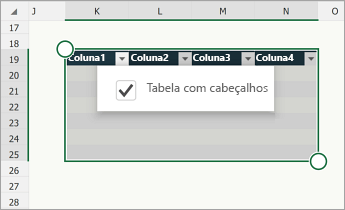 Tabela, com a caixa de seleção “A tabela tem cabeçalhos” marcada