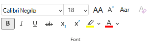 Opções no menu Fonte na faixa de opções no PowerPoint para a Web.