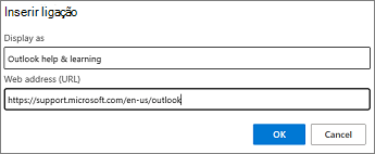 A caixa de diálogo Inserir ligação no Outlook na Web.