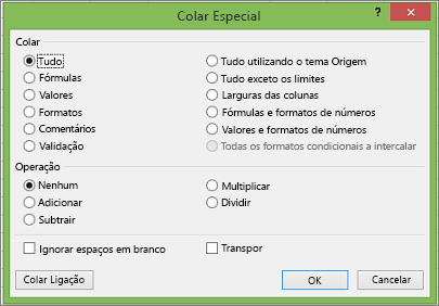 Caixa de diálogo Colar Especial.