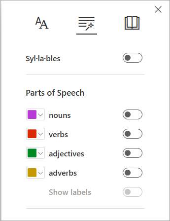 Opções de Gramática na Leitura Avançada