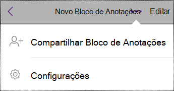Botão Definições em Blocos de Notas no iPhone.