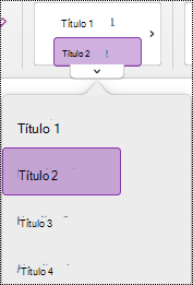 Menu de estilo de título no OneNote para Mac.